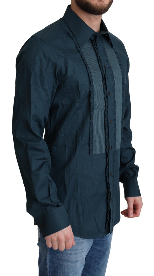 Dolce & Gabbana – Blaues, formelles Baumwollhemd mit Knopfleiste