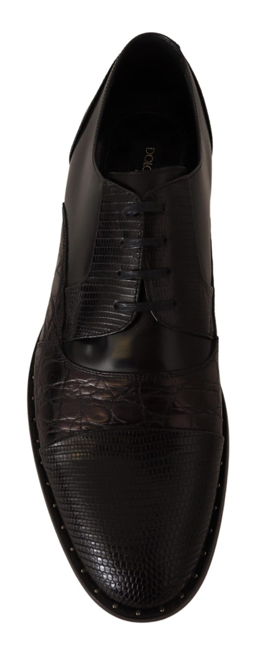 Dolce & Gabbana – Formelle Schuhe aus schwarzem Leder mit exotischen Häuten