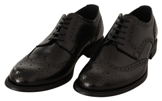 Dolce & Gabbana – Formelle Oxford-Schuhe aus schwarzem Leder mit Flügelkappe
