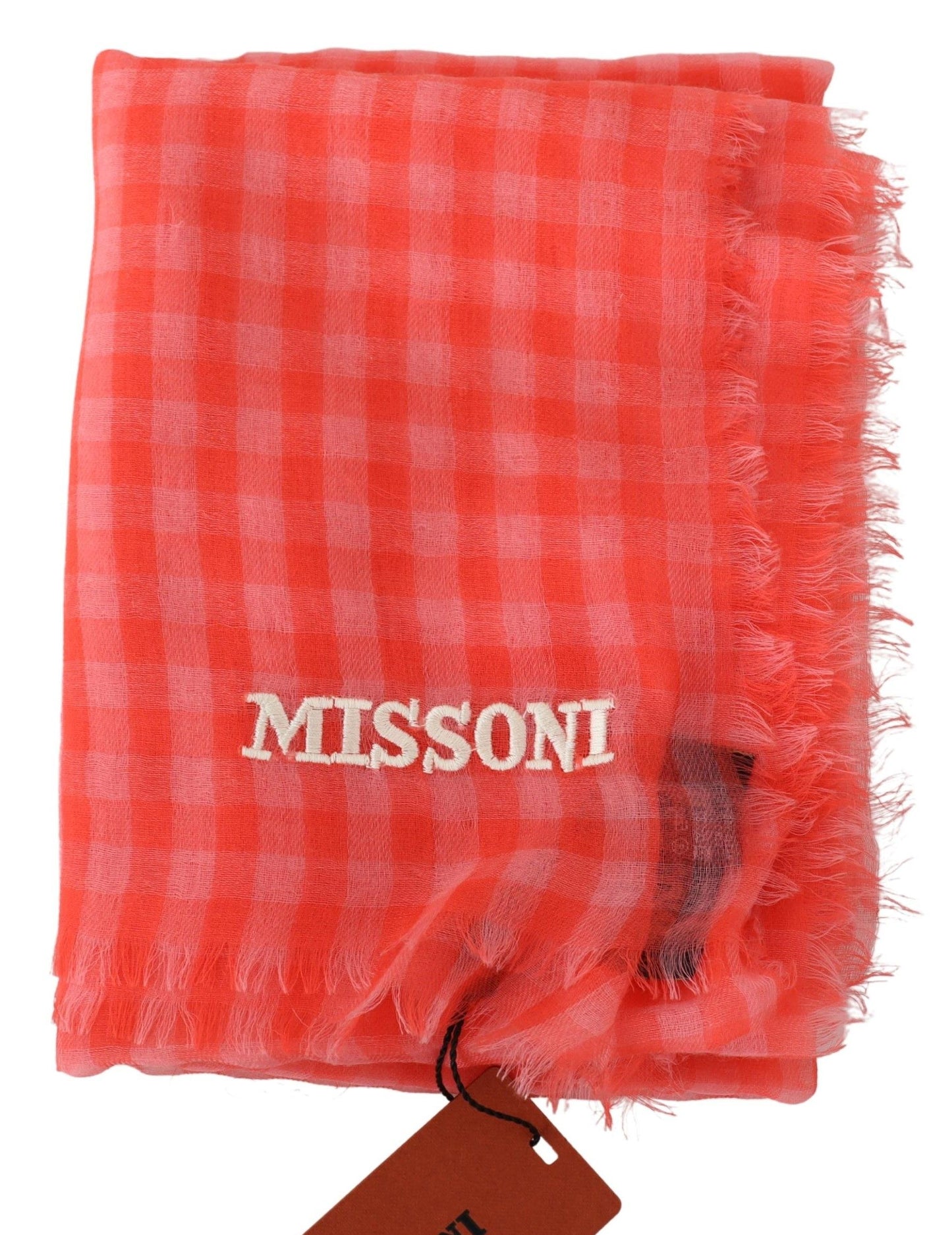 Missoni – Orange karierter Unisex-Wickelschal aus Kaschmir mit Fransen