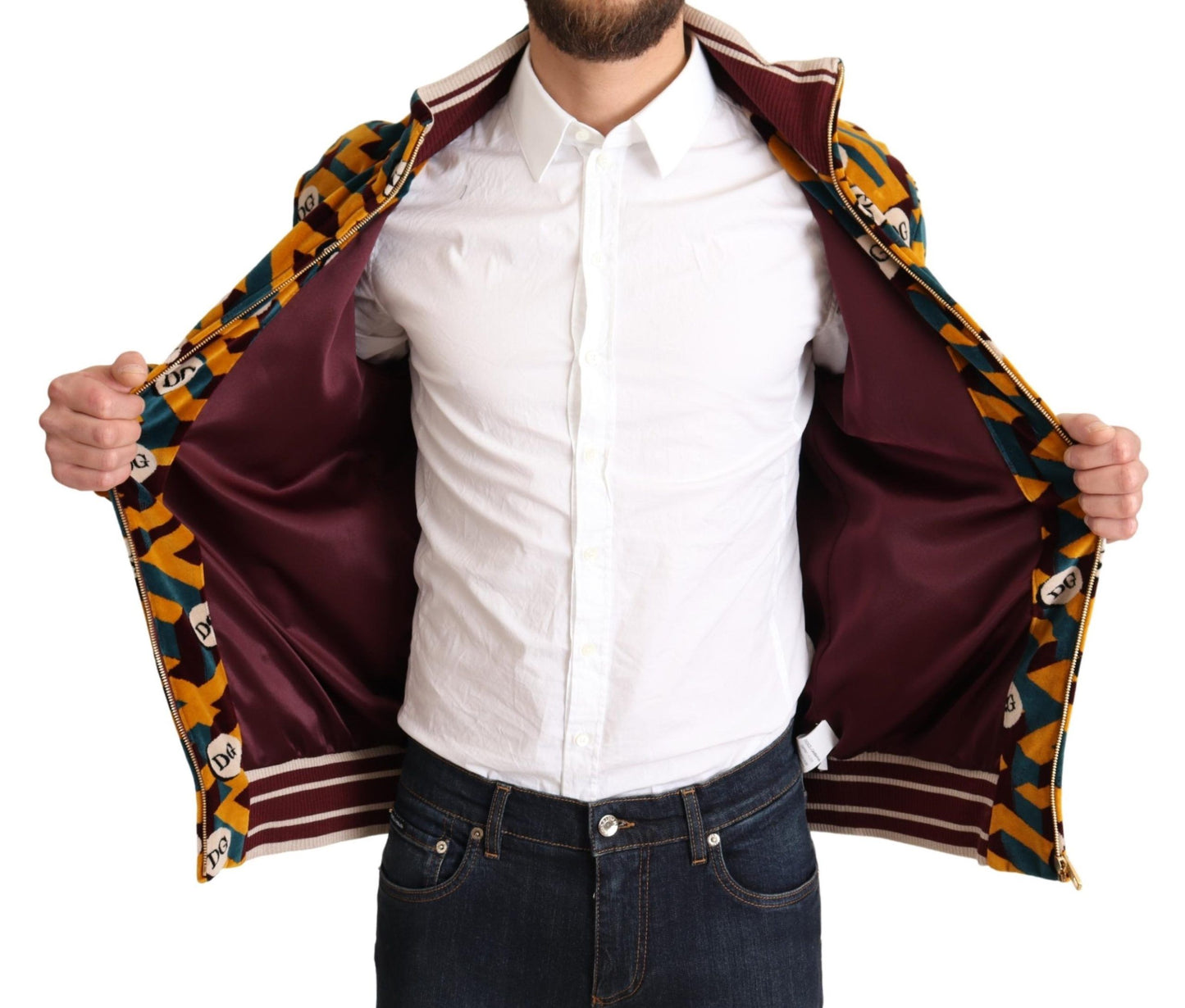 Dolce & Gabbana Mehrfarbige Samt-Strickjacke mit DG-Logo für Herren