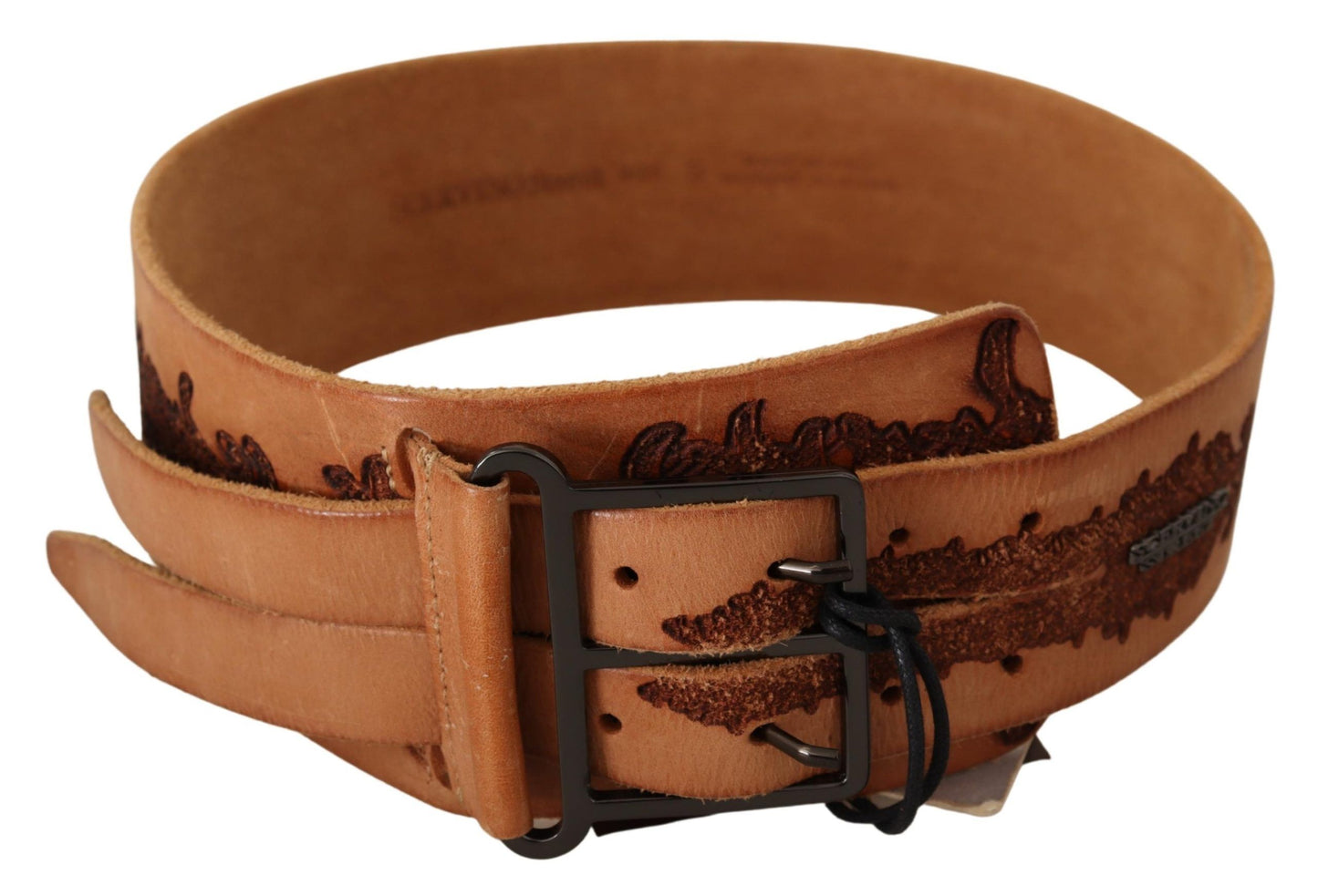 Scervino Street Brauner Echtledergürtel mit schwarzer Logoschnalle