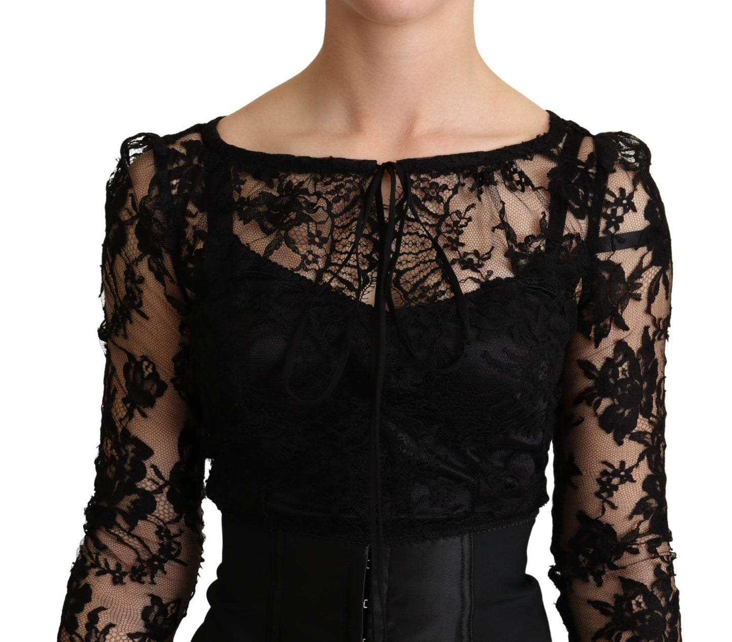 Dolce & Gabbana – Schwarzes, figurbetontes Minikleid mit Spitzenoberteil