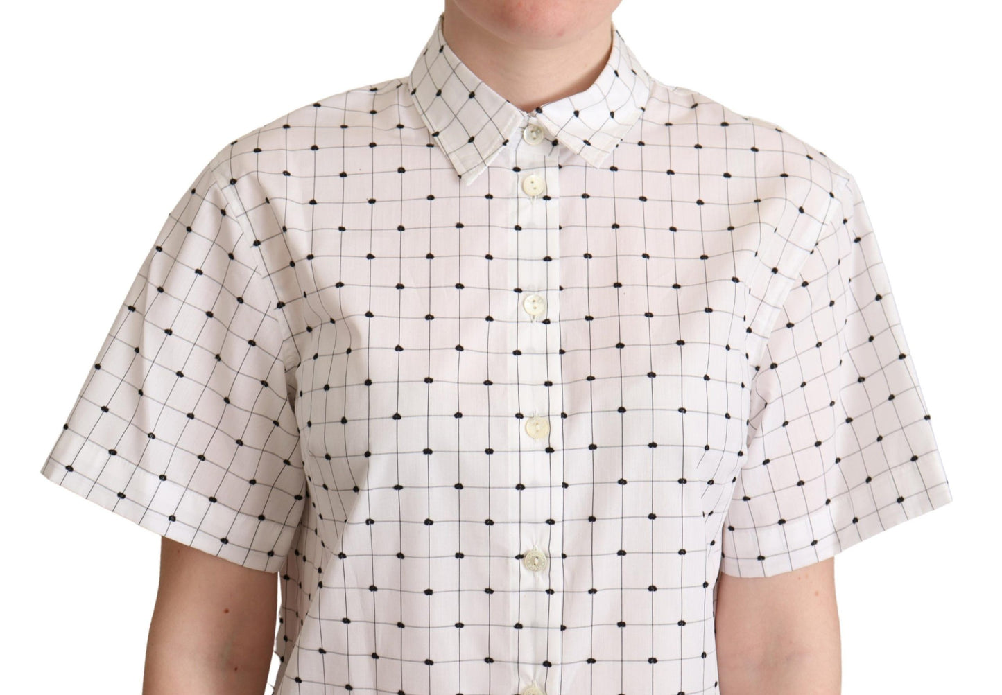 Dolce & Gabbana – Weißes Hemdoberteil aus Baumwolle mit Polka Dots und Kragen