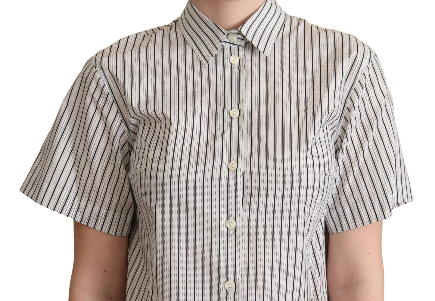 Dolce & Gabbana Weiß-Schwarz gestreiftes Hemd mit Kragen