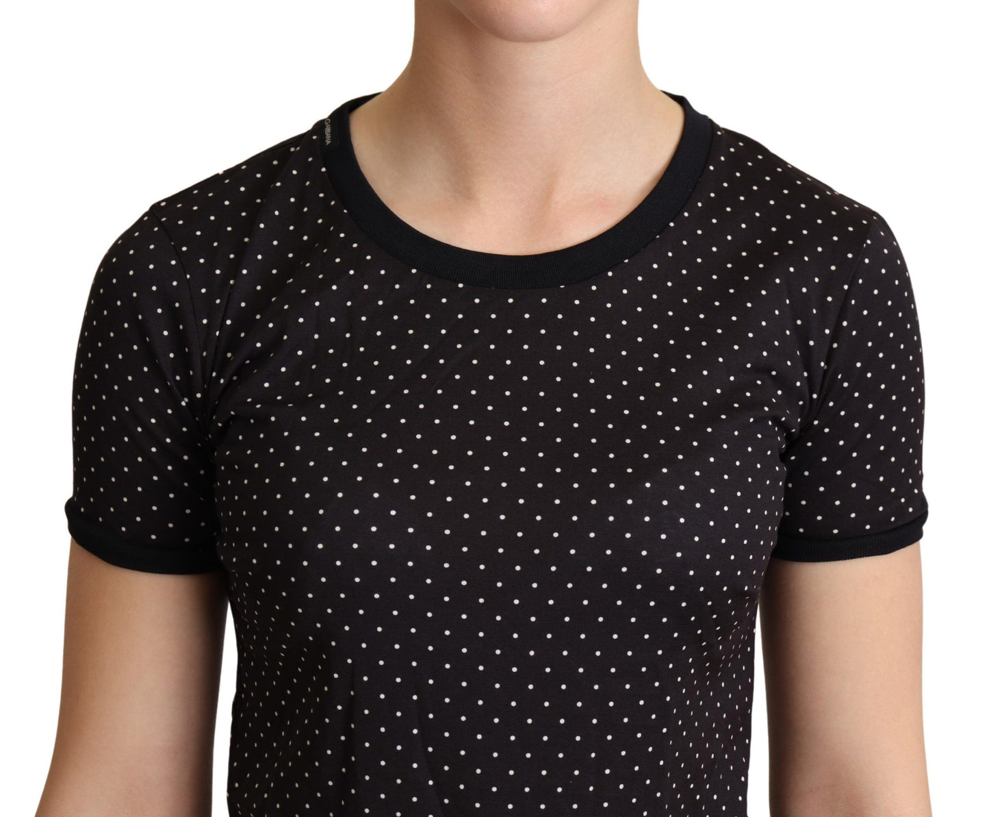 Dolce & Gabbana Schwarzes gepunktetes Baumwoll-T-Shirt mit Rundhalsausschnitt