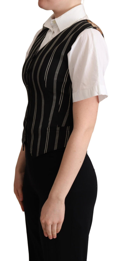 Dolce & Gabbana – Weste mit schwarzem Streifen und Leopardenmuster