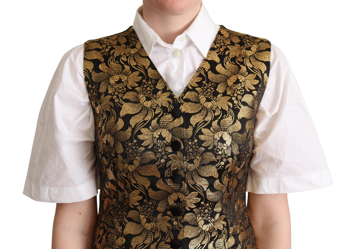 Dolce & Gabbana Weste aus schwarzgoldener Jacquard-Seide