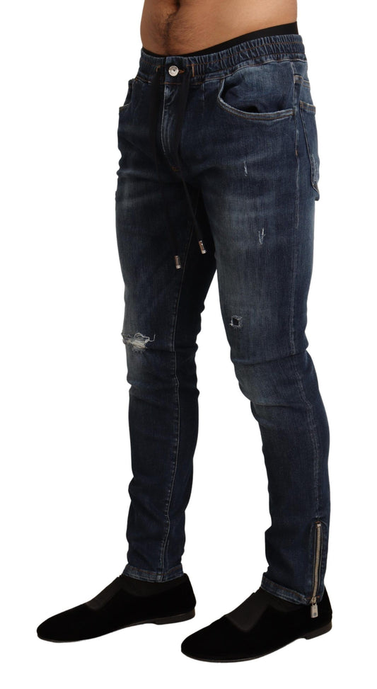 Dolce & Gabbana – Blaue Jeans aus zerfetztem Baumwollstretch