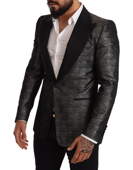 Dolce & Gabbana – Grau-metallic-schwarzer Slim-Smoking-Blazer