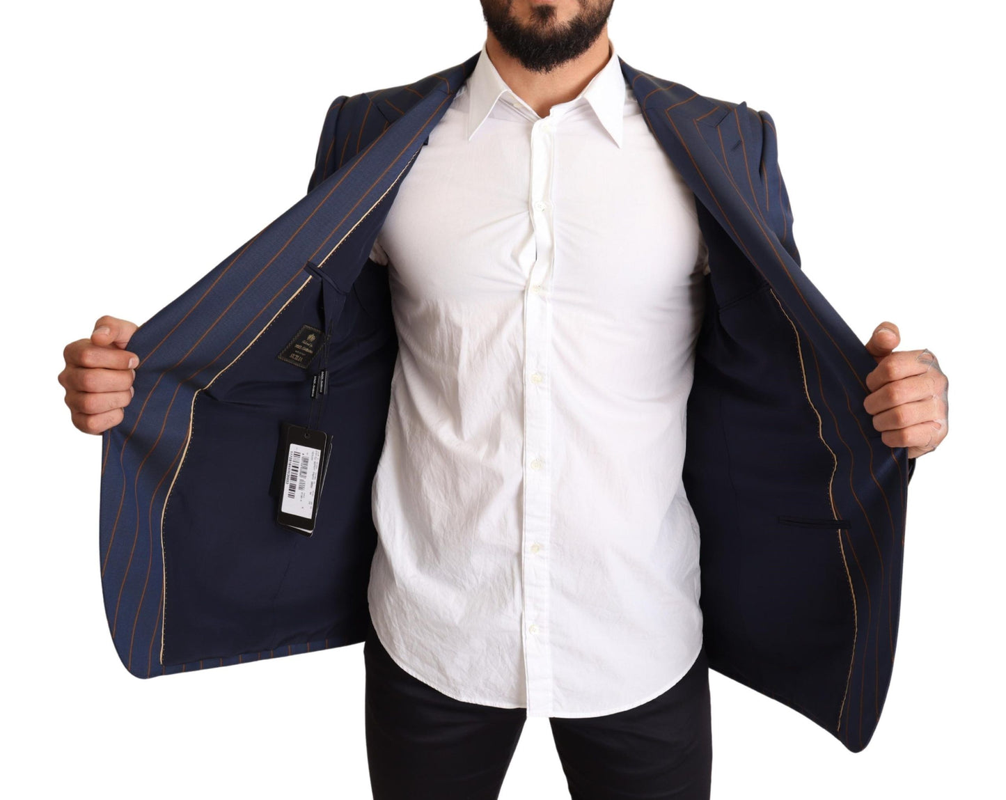 Dolce & Gabbana – Blau gestreifte Slim-Fit-Blazerjacke aus Wolle