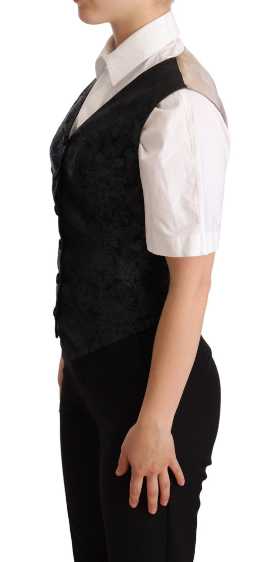 Dolce & Gabbana Schwarze Jacquard-Weste mit Blumenmuster Grün