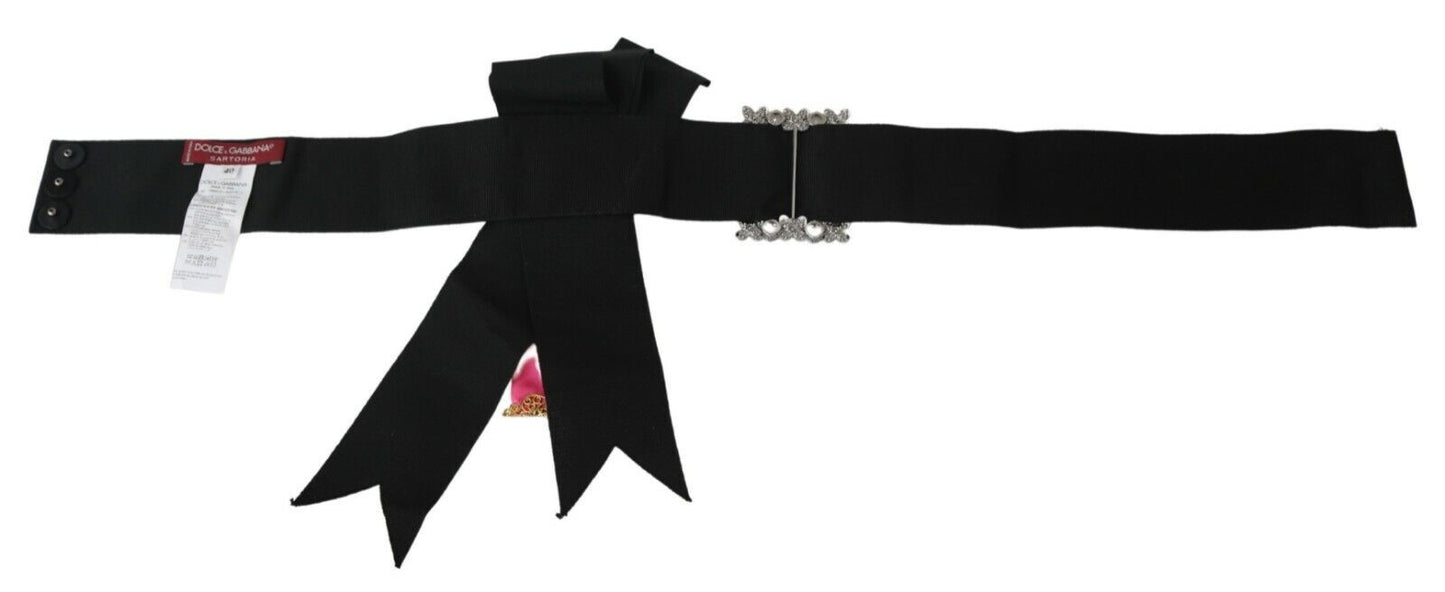 Dolce & Gabbana – Baumwollgürtel mit Blumenbrosche und Kristallen in Schwarz und Rosa