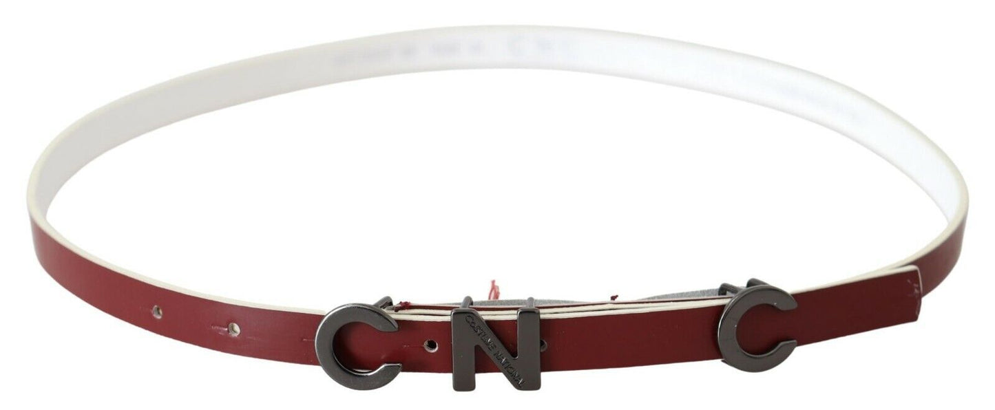 Costume National – Kastanienbraunes Leder mit Logo in Skinny-Passform