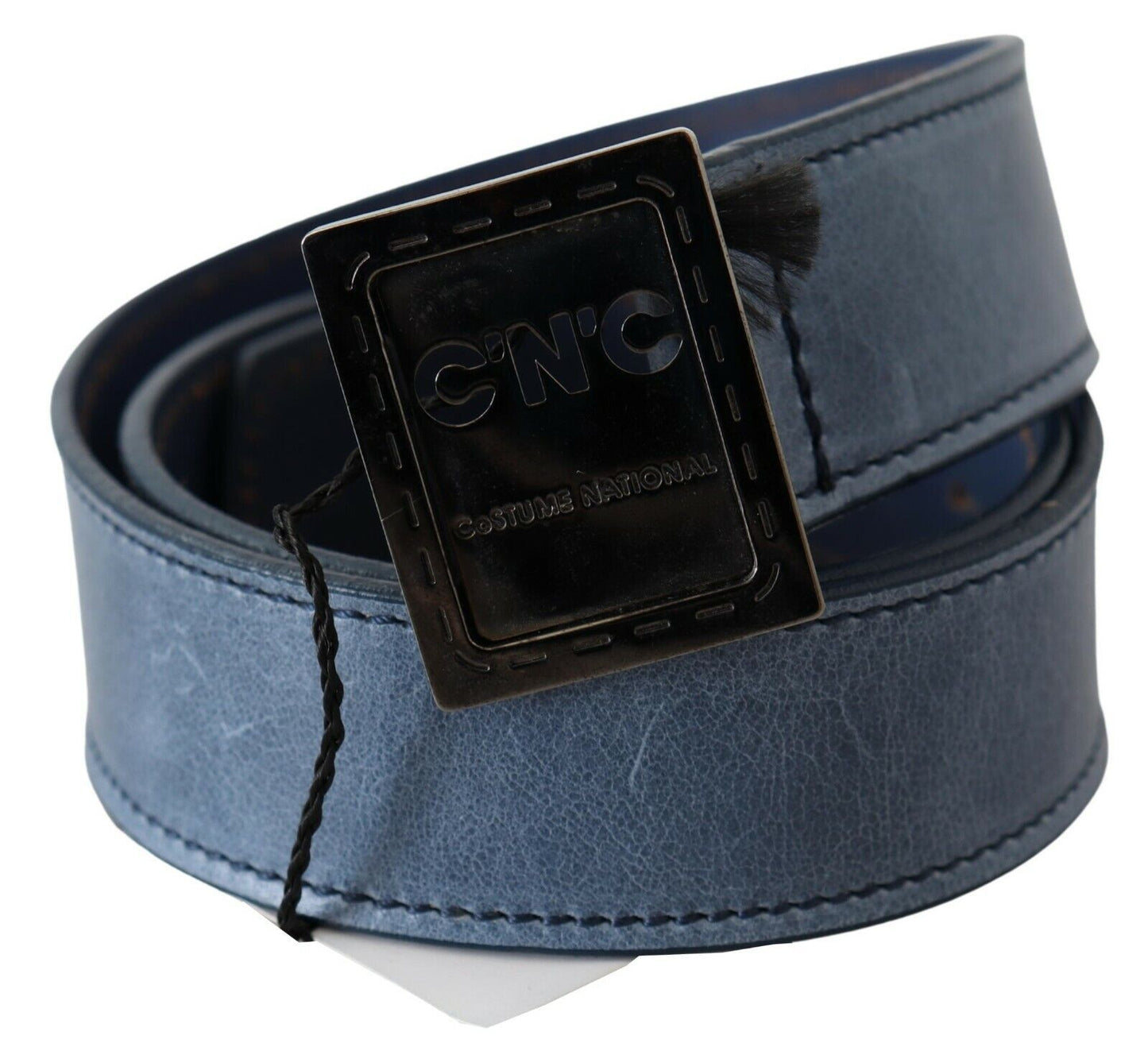 Costume National – Blauer normaler Ledergürtel mit Logoschnalle