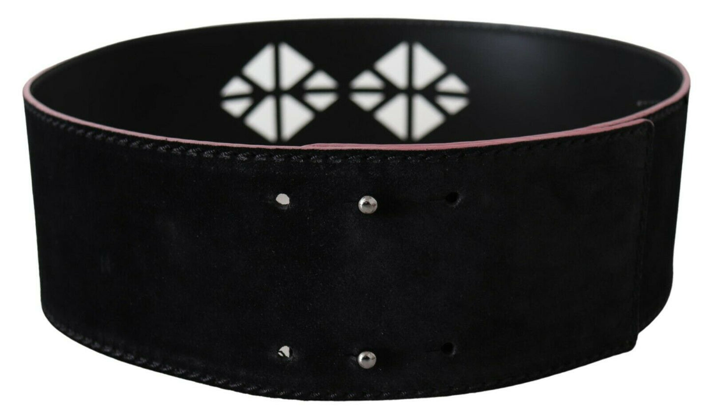 Costume National Damengürtel aus schwarzem Leder mit breiter Taille und Nieten