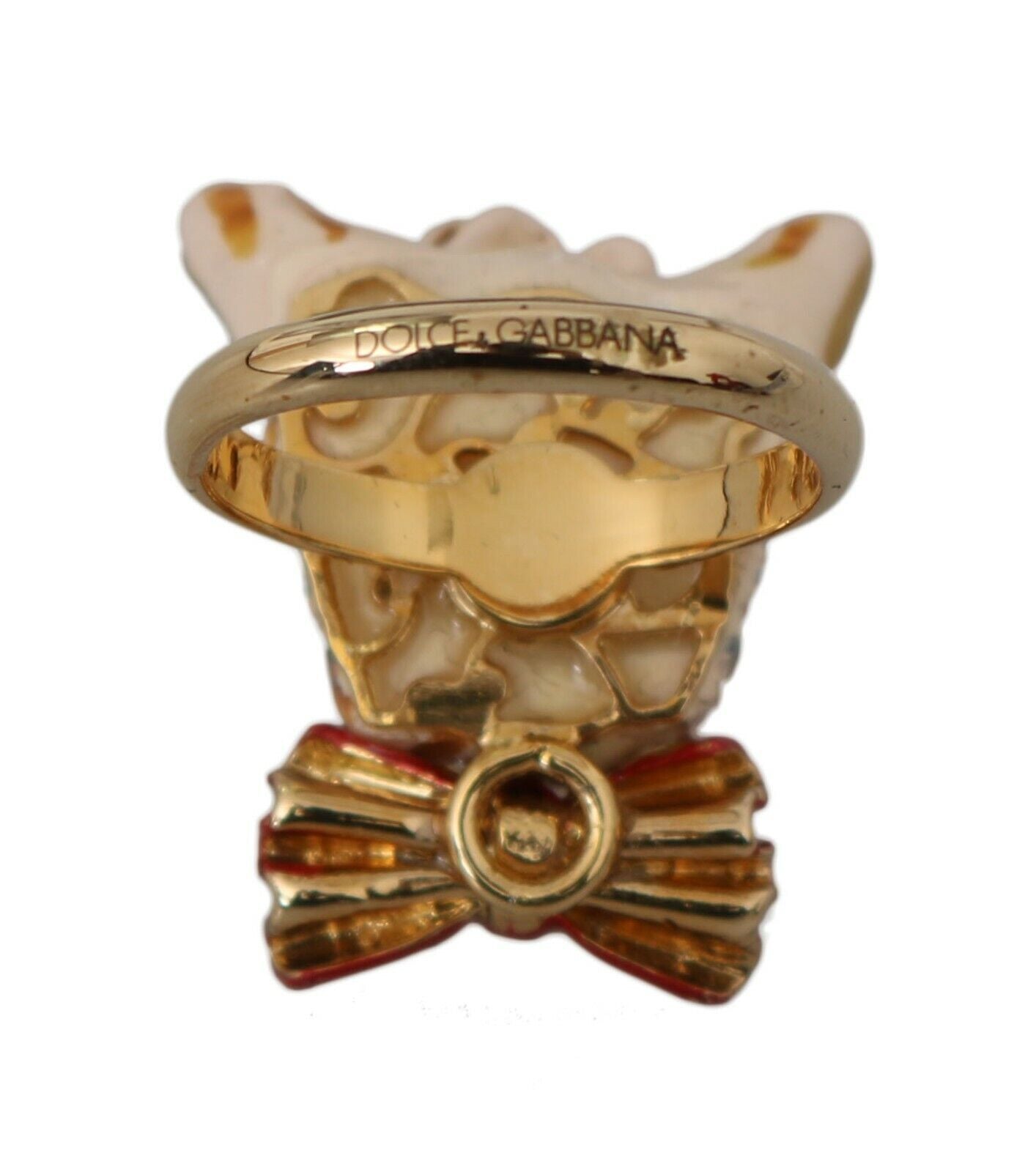 Dolce & Gabbana Gold Messing Harz Beige Hund Haustier Marke Accessoire Ring