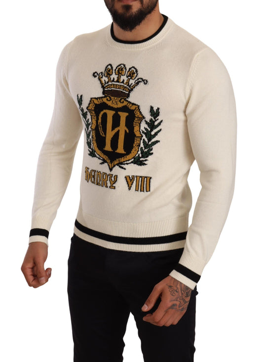 Dolce & Gabbana Weißer heraldischer Kaschmirpullover