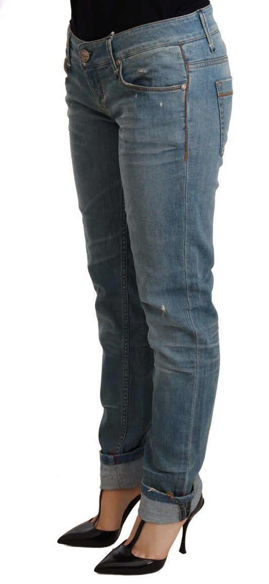 Acht Damenhose aus gewaschener Baumwolle mit umgeschlagenem Saum, Blau