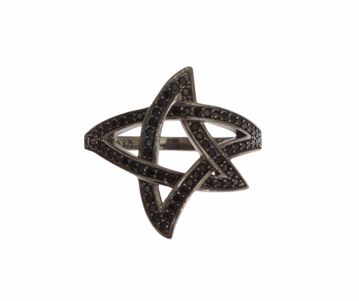 Nialaya Damenring aus rhodiniertem 925er Silber mit schwarzen Zirkoniasteinen