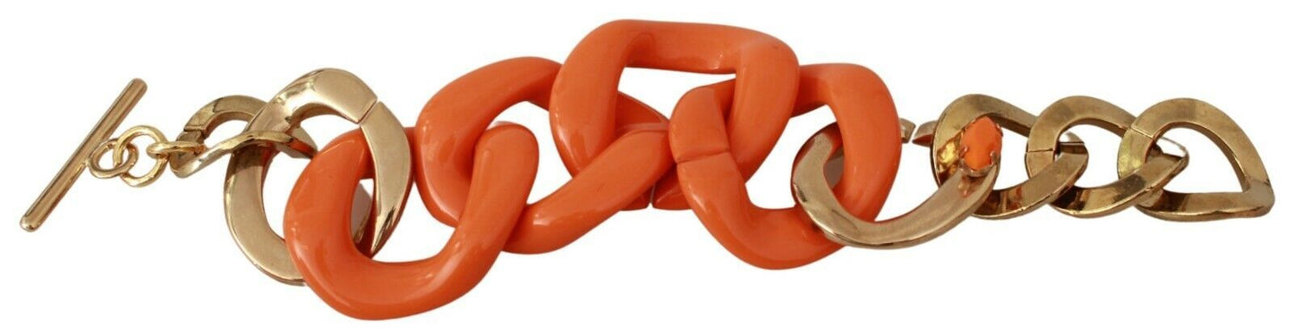 Ermanno Scervino Gold-Orange-Kette Breites Messing-Kunststoff-Armband