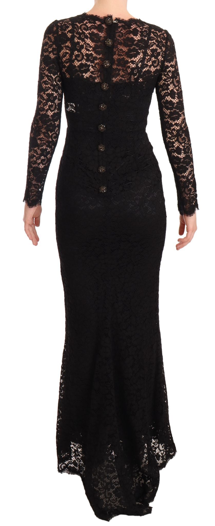 Dolce & Gabbana – Schwarzes Meerjungfrauenkleid mit langen Ärmeln aus Baumwollspitze