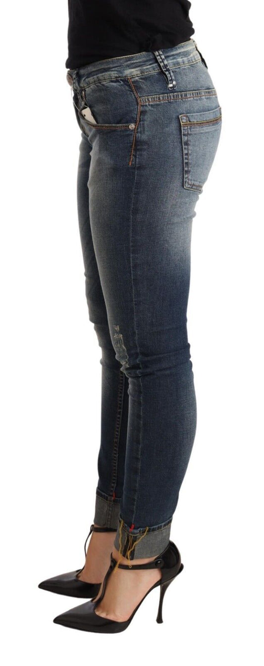 Acht Blue Washed Cotton Low Waist Skinny Denim Damenhose Jeans