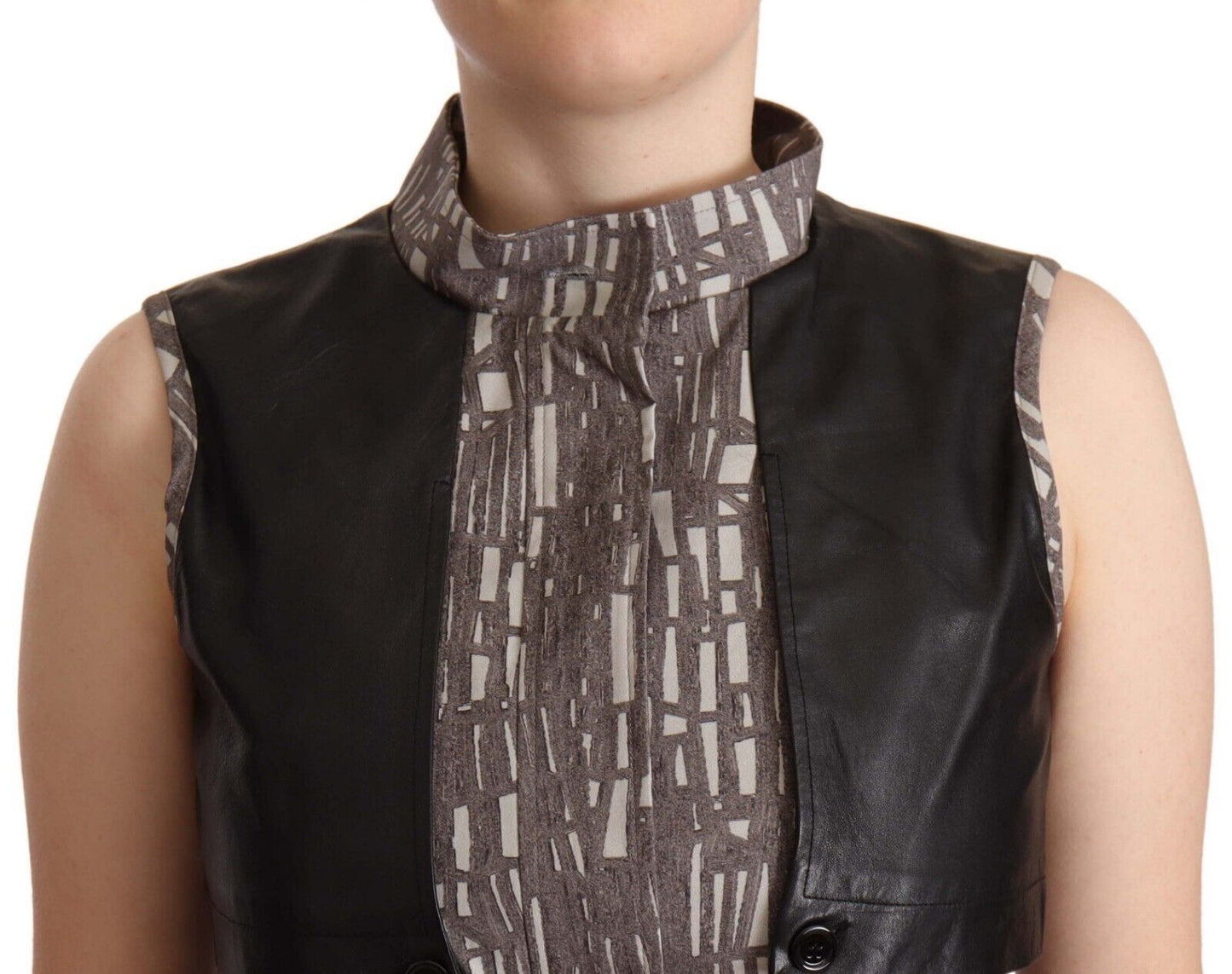Comeforbreakfast Braune schwarze Weste Leder Ärmelloses Top Bluse
