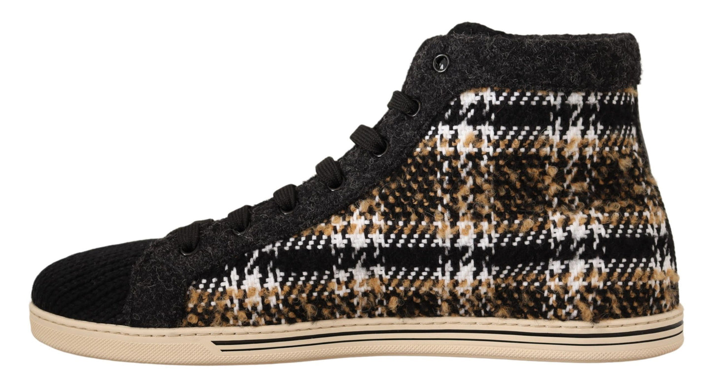 Dolce & Gabbana Beige Braun Wolle Baumwolle High Top Sneakers