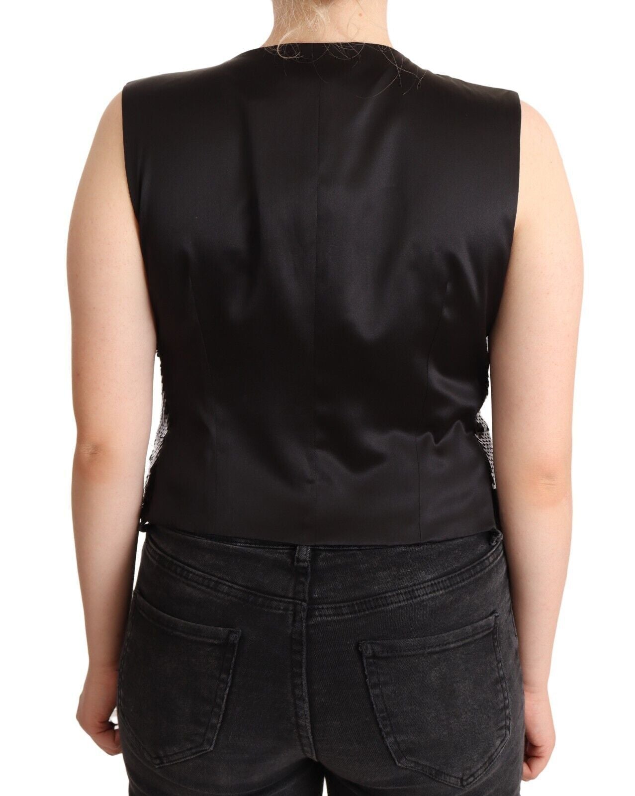 Dolce & Gabbana – Schwarzes, ärmelloses Tanktop mit V-Ausschnitt und Pailletten