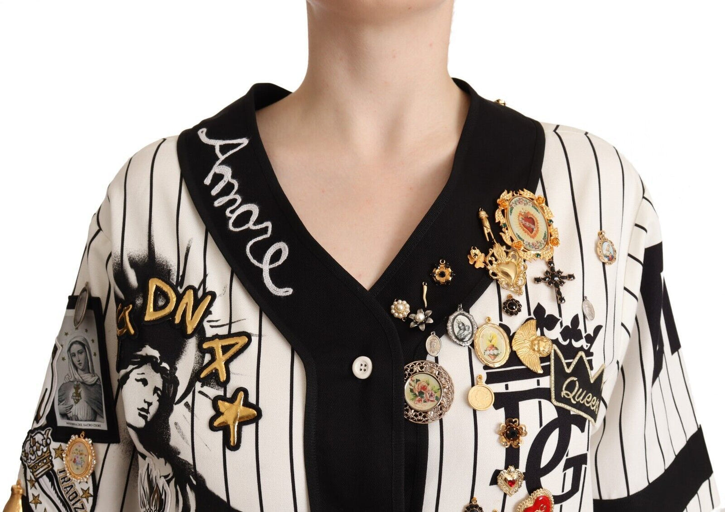 Dolce & Gabbana – Weißes Amore-Hemd aus Baumwolle mit Kristallanhängern