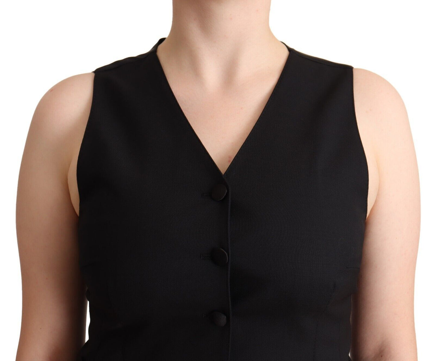 Dolce & Gabbana – Schwarzes, ärmelloses Viskose-Westentop mit Knopfleiste
