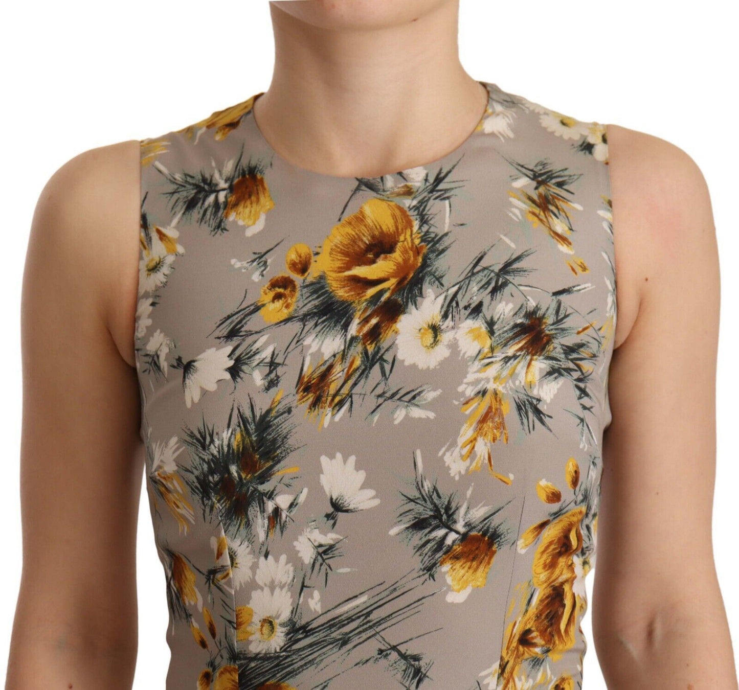 Dolce & Gabbana – Mini-Etuikleid aus Stretch-Seide mit Blumenmuster in Grau