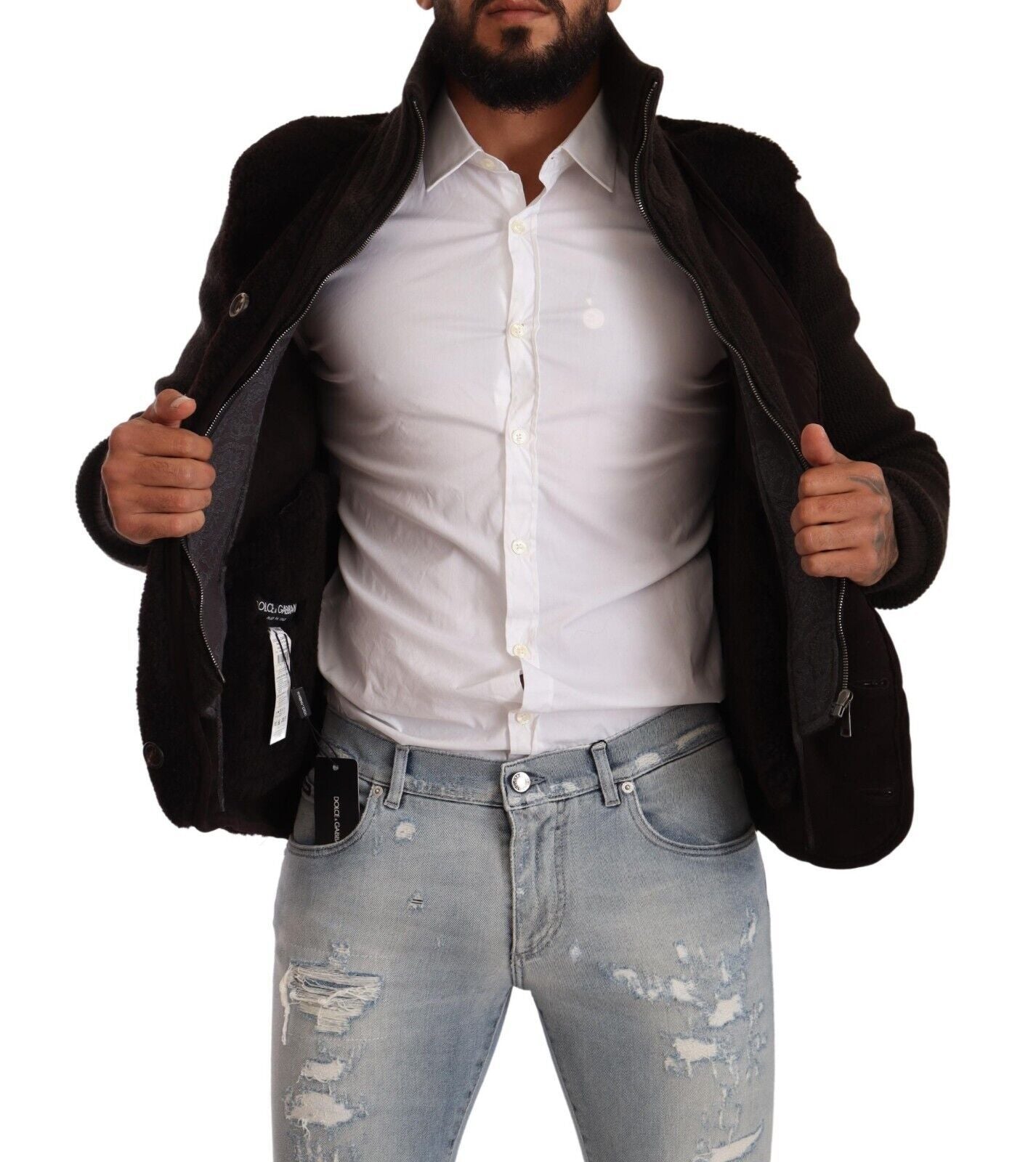 Dolce & Gabbana – Schwarze Lederjacke für Herren mit Rollkragen