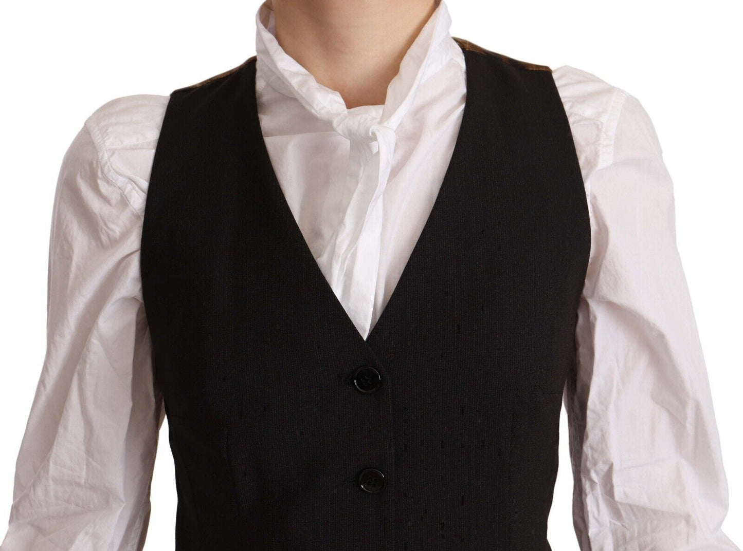 Dolce & Gabbana Schwarzes, ärmelloses Weste-Top aus Polyester mit Knopfleiste