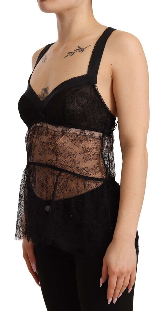 Dolce & Gabbana – Schwarzes Babydoll-Dessous-Oberteil aus Seidenspitze und Nylon