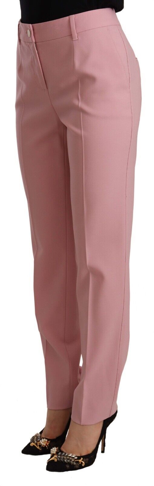Dolce & Gabbana – Hose aus Wollstretch mit hoher Taille in Rosa