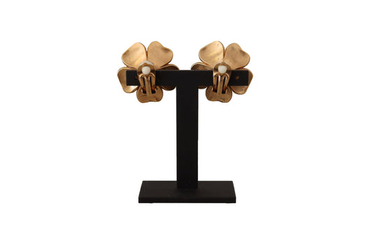 Dolce & Gabbana – Goldfarbene Maxi-Ohrclips mit Kunstperlen und Blumenmuster