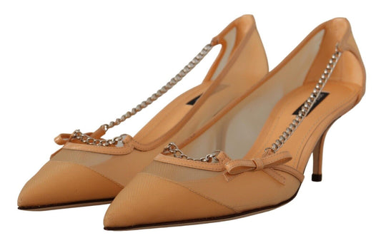 Dolce & Gabbana Peach Mesh Leder Ketten Heels Pumps Schuhe