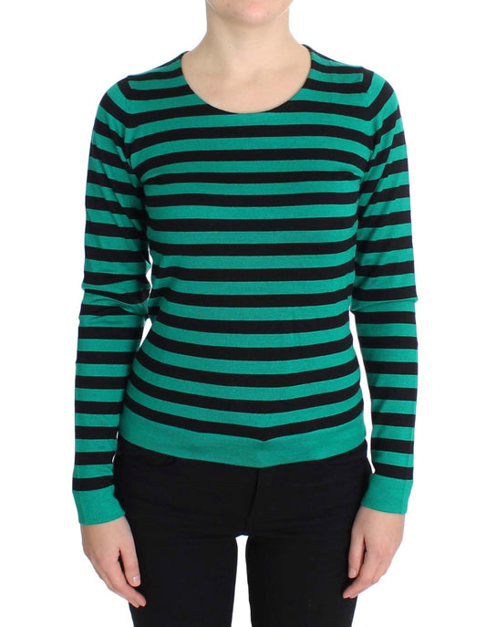 Dolce & Gabbana Grün-Schwarzer Seiden-Kaschmirpullover