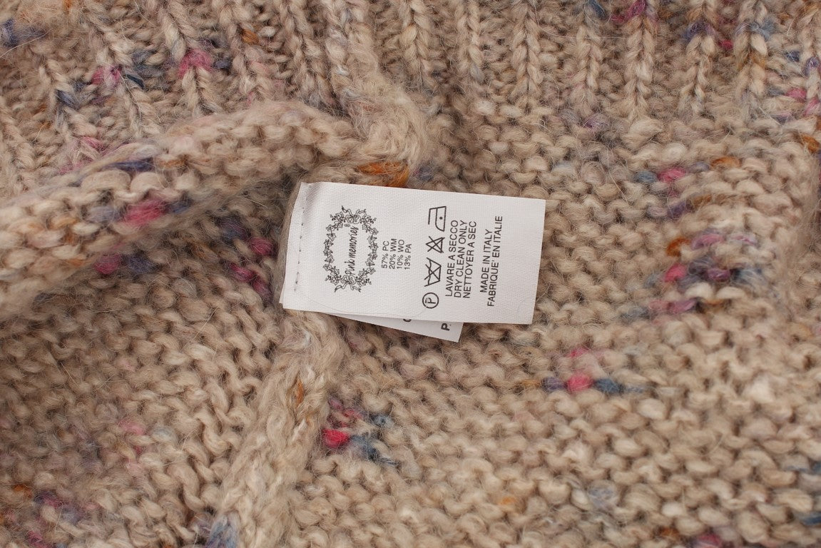PINK MEMORIES Beigefarbener Oversize-Strickpullover aus Wollmischung