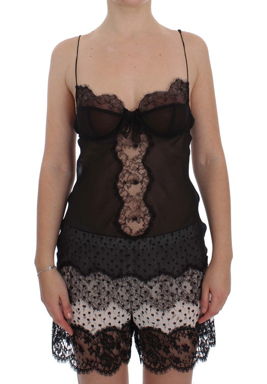 Dolce & Gabbana – Schwarzes Babydoll-Dessous-Oberteil aus Seidenspitze