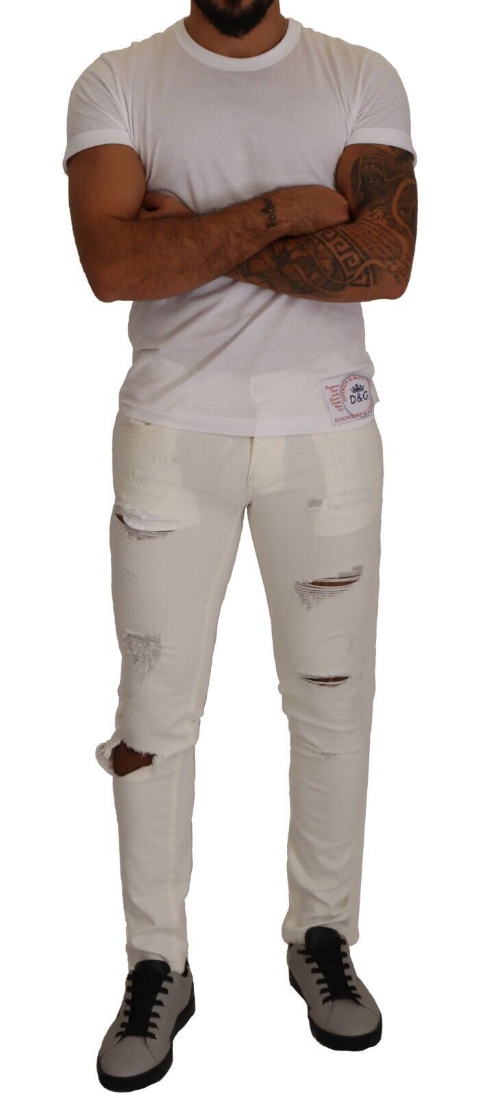 Dolce & Gabbana – Weiße, zerfetzte Skinny-Jeans aus Baumwolle für Herren