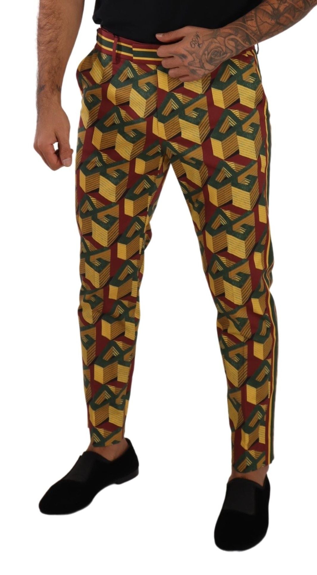 Dolce & Gabbana – Mehrfarbige, konische Baumwollhose mit Logo Mania