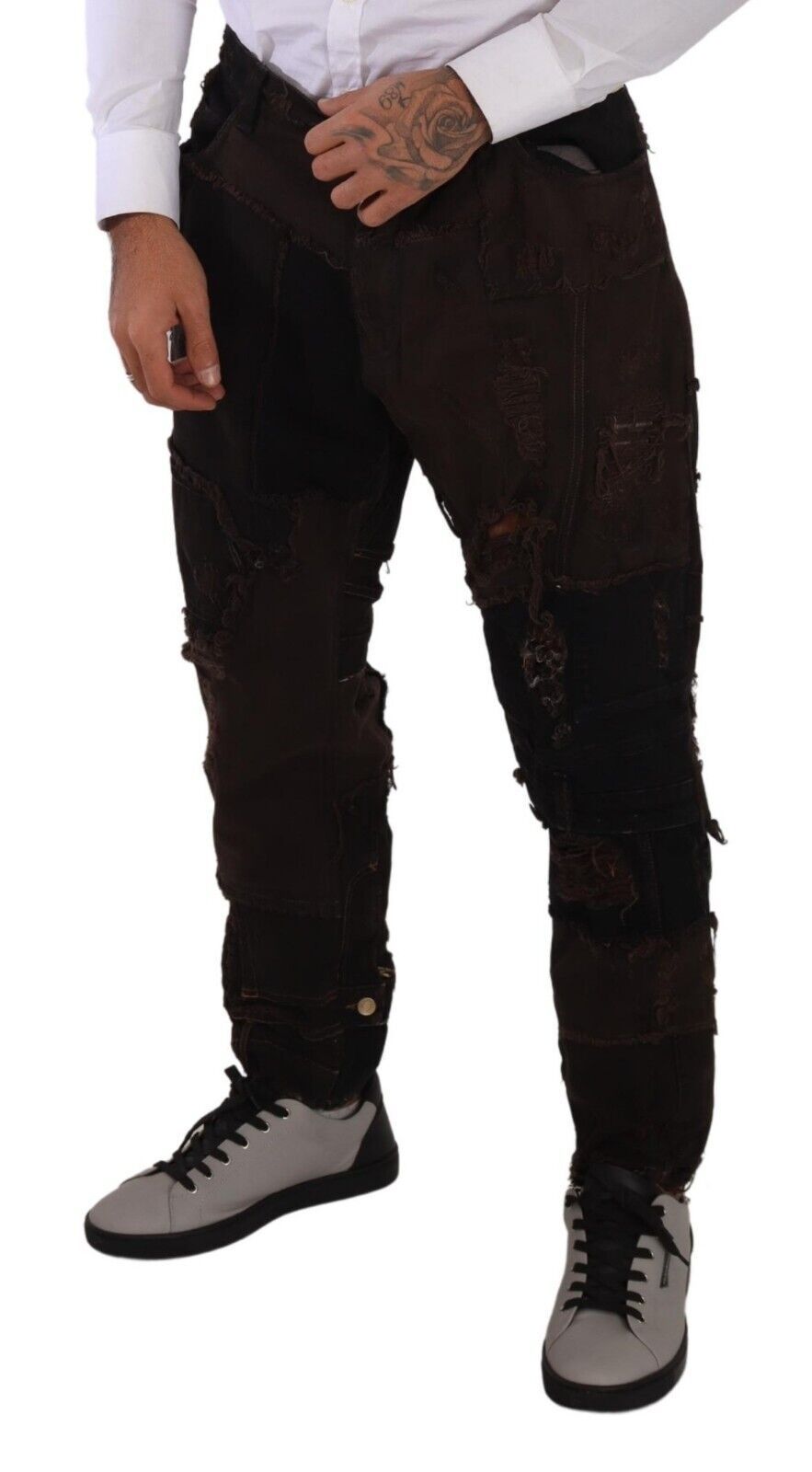 Dolce & Gabbana – Braune Jeans aus Baumwolle im Used-Look in normaler Passform