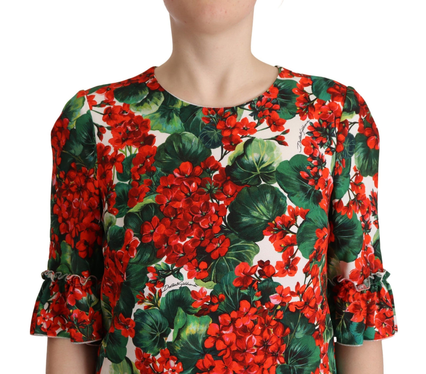 Dolce & Gabbana – Mehrfarbiges, rotes Etuikleid mit Blumenmuster