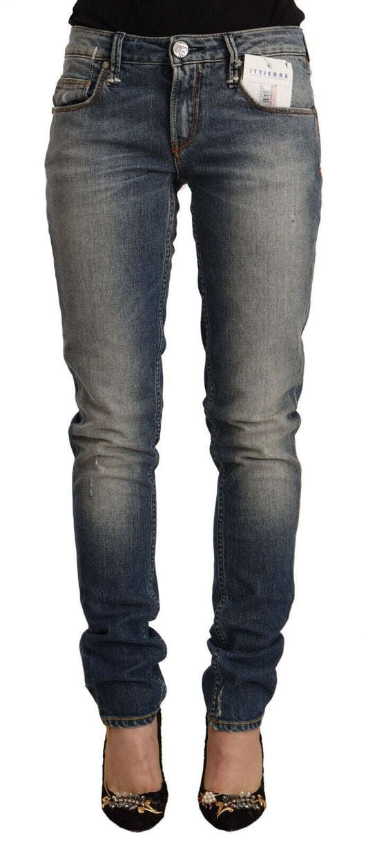 Acht – Blaue Skinny-Jeans aus verwaschener Baumwolle mit mittlerer Taille