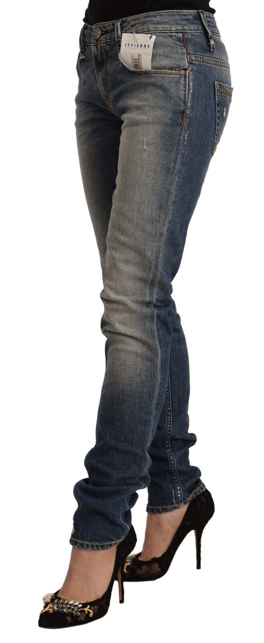 Acht – Blaue Skinny-Jeans aus verwaschener Baumwolle mit mittlerer Taille