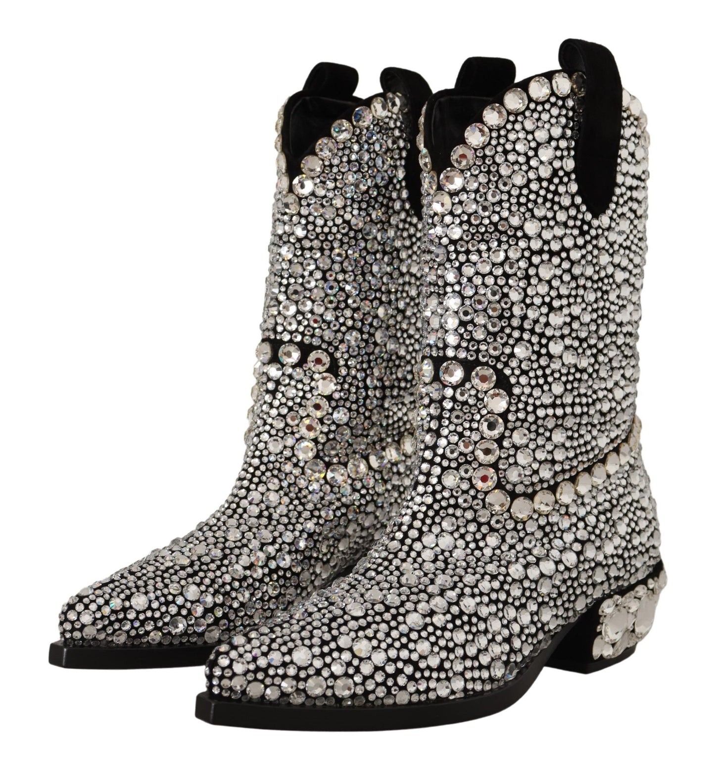Dolce & Gabbana Cowgirl-Stiefel aus schwarzem Wildleder mit Strass-Kristallen