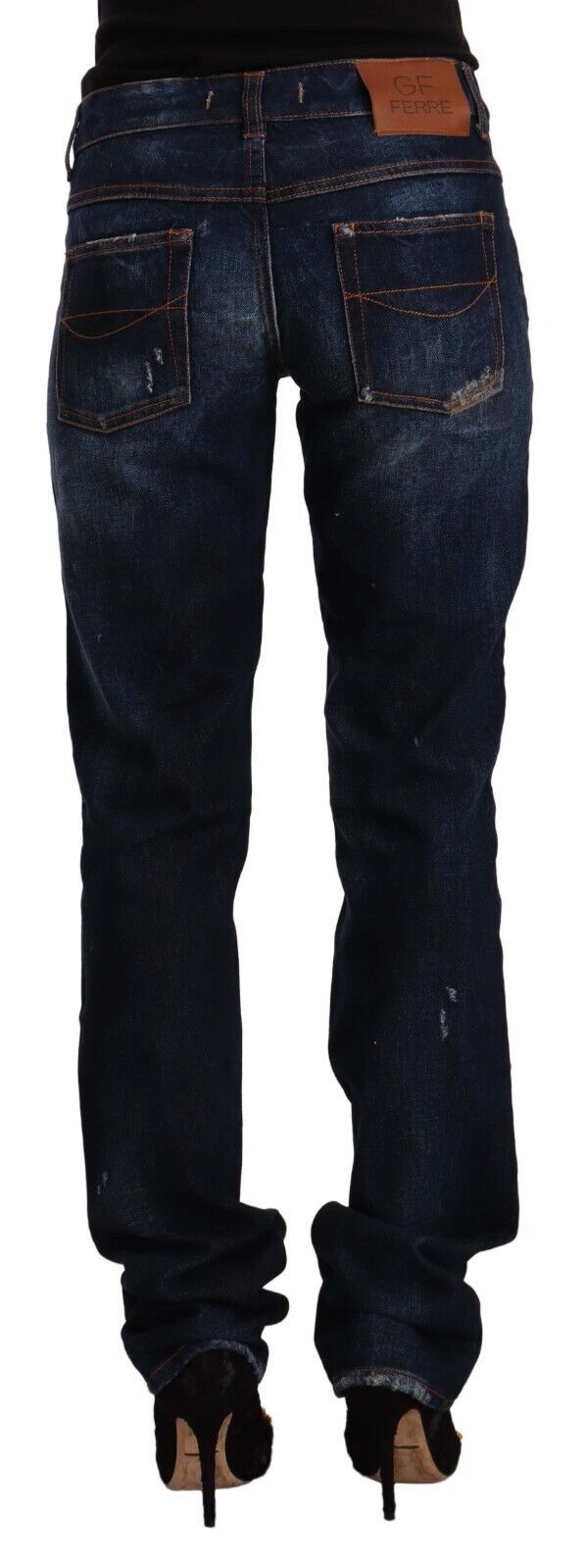 GF Ferre – Dunkelblaue, verwaschene Straight-Jeans aus Baumwolldenim mit mittlerer Taille